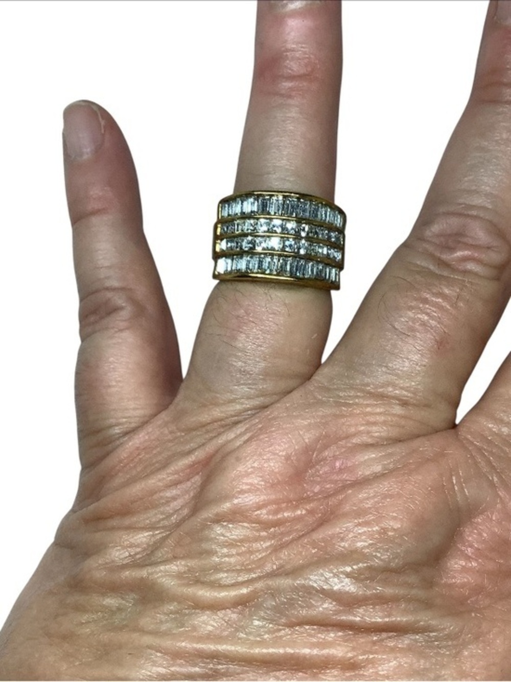Triple-Row Crystal Band Ring in Gold Tone
